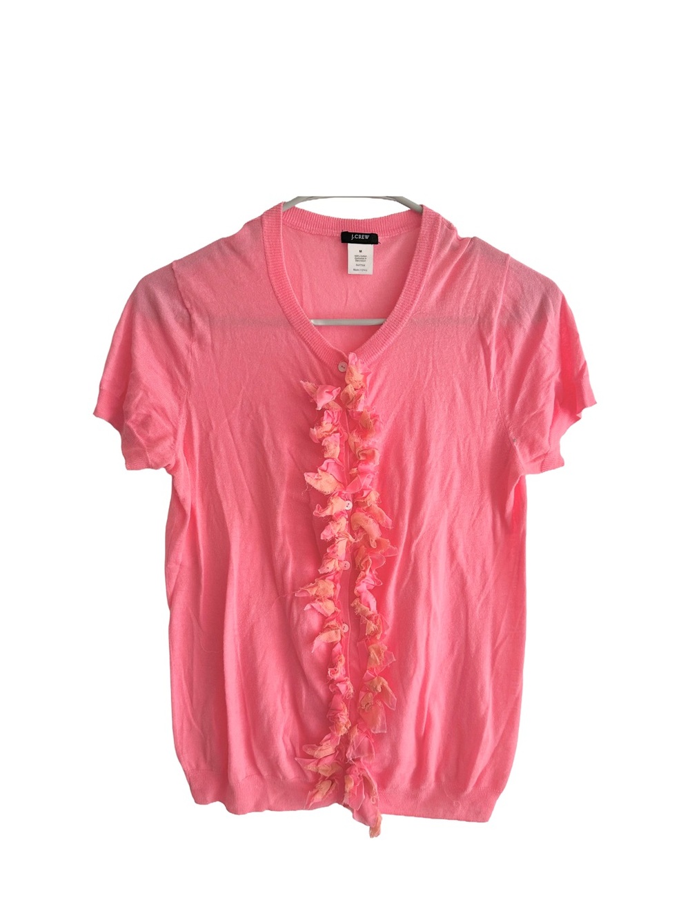 J.Crew Pink Short‑Sleeve Ruffle Cotton Cardigan